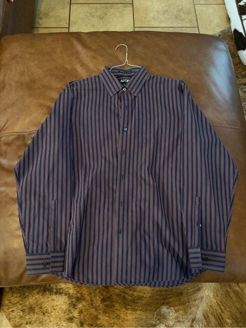 Apt. 9 Men's Navy and Burgundy Striped Dress Shirt